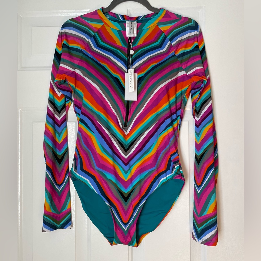 Trina Turk Multi-Color Chevron Long-Sleeve One-Piece Swimsuit - Picture 13 of 13